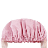 Reusable Polyester Satin Shower Cap Double-Layer Water-Resistant for Women Light Pink