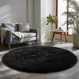 Round Plush Area Rug Soft Fluffy Floor Mat with Dotted Backing for Bedroom Living Room Sofa Area Home Decor Black