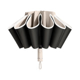 Automatic Folding Umbrella Inverted Umbrella Reverse Umbrella UV Protection Sun Umbrella with Safe Reflective Stripe Beige