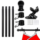 4-Section Flag Pole Kit for House Flags 5.25ft Metal Flagpole with 360-Degree Rotating Rings for Home Porch Yard Garden Black