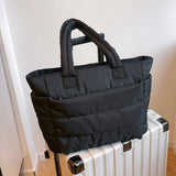 Puffer Tote Bag Quilted Puffy Handbag Lightweight Satchel Bag Black