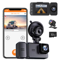 3 Channel WiFi Dashcam Front And Rear Night Vision Dash Camera with 32G Memory Card