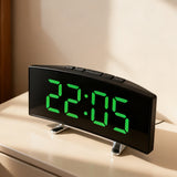 Curved LED Mirror Alarm Clock with Temperature Display for Bedroom Bedside Use Green