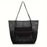 Beach Mesh Tote Bag Womens Shoulder Handbag Grocery Bag Black