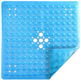 Large Non-Slip Shower Mat with Drain Holes Square Bath Mat Blue