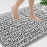 Chenille Bathroom Rug Mat with Non Slip Rubber Backing for Home Decor Light Grey