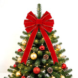 2 PCS Large Red Flocked Christmas Bows with Gold Edges for Tree and Wreath