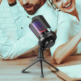 USB Powered RGB Gaming Microphone Condenser Mic with Quick Mute and Tripod Stand for PC PS5