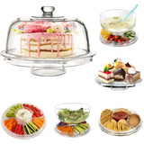 6 IN 1 Modern Design Multi Functional Cake Stand & Dome Plastic Cover Salad Bowl