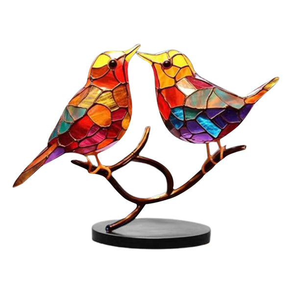 2 Birds On Branch Ornaments Stained Birds Decorations