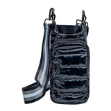 Quilted Insulated Water Bottle Carrier Bag Stylish Puffer Crossbody Hydrowater Pouch with Card Holder Pocket Black