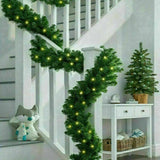2.7M Christmas Garland with LED Lights Artificial Wreath Stairs Rattan Xmas Decoration