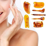 7Pcs Guasha Body Scraping Facial Face Thin Gua Sha Board Massager Tool Set Amber
