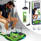 Toilet Mini Golf Game Toy Set Golf Practice Mat Golf Club 2 Balls Kit