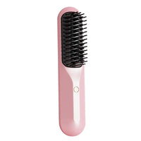 Cordless Hair Straightener Brush Portable Negative Ion Heating Hair Straightening Comb on-The-go Pink