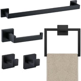 5Pcs Bathroom Towel Bar Set 40cm Stainless Steel Wall Mount Black