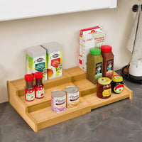 3-Tier Spice Rack Bamboo Expandable Display Shelf Kitchen Cabinet Organizer