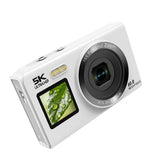 5K HD Dual-Screen Digital Camera Point-and-Shoot Selfie Camera with LED Fill Light White