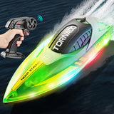 Remote Control Boat Rechargeable with LED Lights for Pool and Lake Green