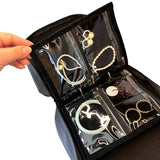 Jewellery Organiser with 6 Zipper Pouches Portable Jewellery Storage Case with Clear Windows Black