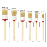 6Pcs Set Car Detailing Brush Boar Hair Brush Kit Wood Handle Wheels Leather Air Vents
