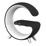 Wireless Charger Atmosphere Lamp Digital Alarm Clock Bluetooth Speaker G-Shape Night Light Black