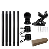 Flag Pole Kit with 360-Degree Rotating Rings and Two-Position Bracket Black