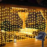 Solar Fairy Curtain Lights – Christmas Hanging String Lights for Window Backdrop Warm White