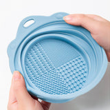 2Pcs Foldable Makeup Brush Cleaner Bowl Portable Silicone Cleaning Tool for Cosmetic Brushes Powder Puffs Sponges Blue