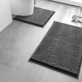 2 PCS Absorbent Bathroom Mat and U Shape Toilet Rug Set Dark Grey