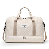 Large Capacity Travel Duffel Bag Versatile Shoulder Crossbody Weekender Bag with Shoe Compartment Beige