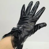 Pair of Women Winter Gloves Touch Screen Driving Warm PU Leather Gloves Style 1