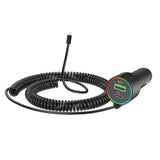 3-in-1 Car Charger – Retractable Coiled Cable with USB and Type-C Fast Charging