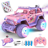 Remote Control Car with Color Lights Stickers Rechargeable Off Road Truck Pink
