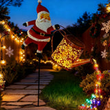 2Pcs Solar Powered Santa Claus Garden Stake Light Christmas Outdoor LED Decoration with Watering Can for Garden Yard Lawn