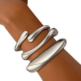 3Pcs Women’s Chunky Bangle Bracelets – Wide Stackable Wrist Cuffs Fashion Jewelry Gift Silver