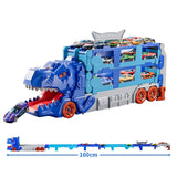 Foldable Dino Carrier Truck Dual Tracks with 6 Mini Cars for Home Outdoors Blue