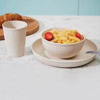 18pcs Set Wheat Straw Dinnerware Reusable Cups Plates Bowls Set Beige