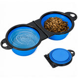 Foldable Dual Pet Bowl Portable for Cats and Dogs Home Outdoor Blue