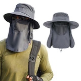 Outdoor Sun Protection Fishing Hat Wide Brim Cap with Neck Flap Face Cover Dark Grey