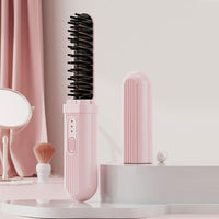 Portable Electric Hair Straightener Comb Rechargeable Negative Ion Hair Straightener Brush