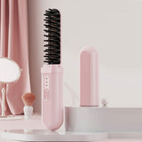 Portable Electric Hair Straightener Comb Rechargeable Negative Ion Hair Straightener Brush