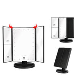 Tri-Fold LED Cosmetic Mirror with 10X Close-Up Mirror for Makeup Black