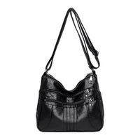 Women Multi Pocket Crossbody Bag Ladies Shoulder Bag PU Leather Mommy Bag Black