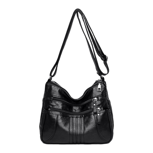 Women Multi Pocket Crossbody Bag Ladies Shoulder Bag PU Leather Mommy Bag Black