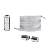 4Pcs No Tie Elastic Shoelaces with Metal Lock Quick Slip-On 100cm Flat Stretch Shoelaces Replacement for Running Travel Sports Sneakers Silver