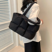 Puffer Tote Bag Large Quilted Puffy Handbag Lightweight Satchel Purse Black