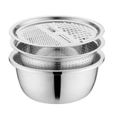 3Pcs Multifunctional Stainless Steel Basin 3 in 1 Stainless Steel Basin Strainer Set for Rinsing Draining Mixing