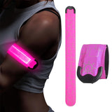 2Pcs Rechargeable LED Light-Up Armband Slap Bracelet Flashing Arm Wrist Bands for Night Running Cycling Pink