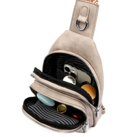 Women Crossbody Bag PU Leather Sling Bag Small Chest Bag Shoulder Pack Grey